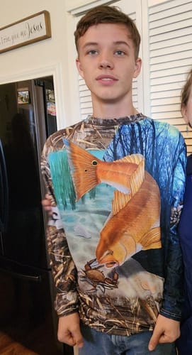 Customer photo review of Maxcorners Redfish Puppy Drum Fishing 3D Shirt Customize