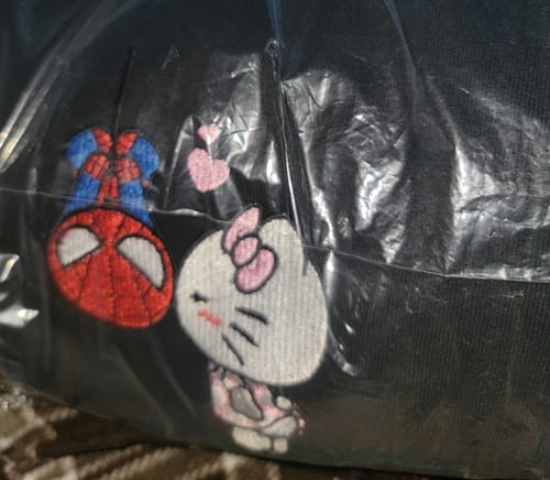 Customer photo review of Custom Embroidered Sweatshirts For Couples, Custom Matching Couple Hoodies, Lovely Kitten Kiss Spider Chibi Embroidered Matching Couples Sweatshirt