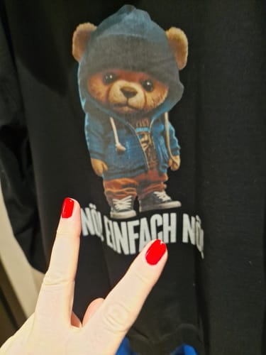 Customer photo review of NÖ! EINFACH NÖ! TEDDY Rückendruck Unisex Hoodie