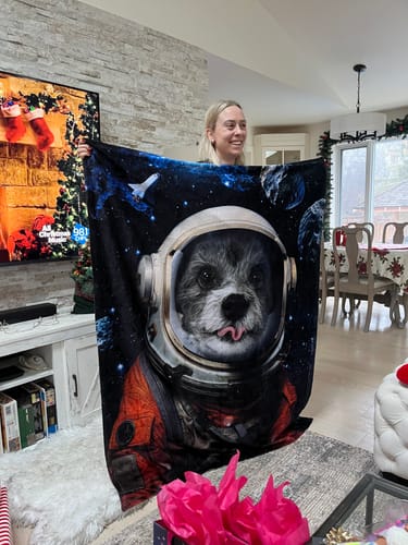 Customer photo review of The Spaceman - Custom Pet Blanket