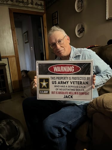 Customer photo review of This property is protected by a Veteran - Gift for a Veteran - Personalised Custom Metal Sign