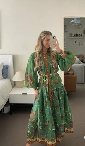 Customer photo review of Special Moment Heaven Bird Print Balloon Sleeve Shirt Midi Dress