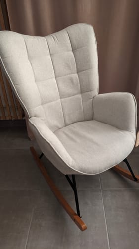 Customer photo review of Fauteuil à bascule confortable allaitement scandinave en tissu beige avec surpiqûres - FUNKEL FABRIC BEIGE ROCK