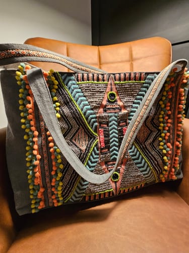 Customer photo review of Gargoyle Embellished Gray Hand Beaded Tote