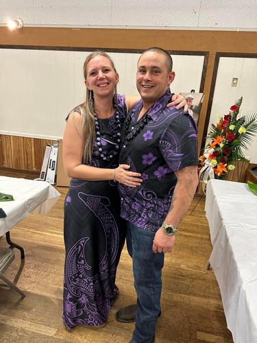 Customer photo review of Hawaii Fish Hook Polynesian Combo Dress and Hawaiian Shirt Matching Couples Outfit Unique Style - Purple LT8