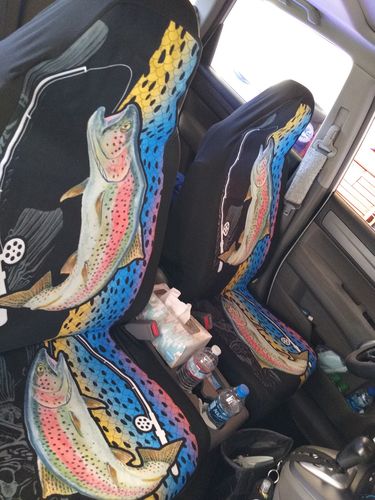 Customer photo review of Rainbow Trout Fishing Car Seat Covers 182417
