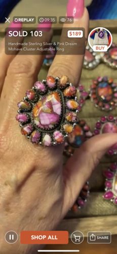 Customer photo review of Handmade Sterling Silver & Pink Dream Mohave Cluster Adjustable Ring