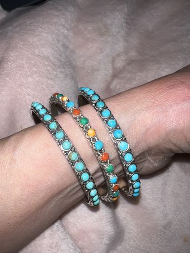 Customer photo review of Colorful Navajo Sterling Silver Multi Stone Bangle Bracelet