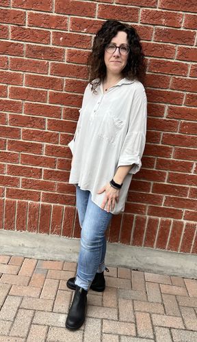 Customer photo review of Oversized Boyfriend Shirt (Light Grey)