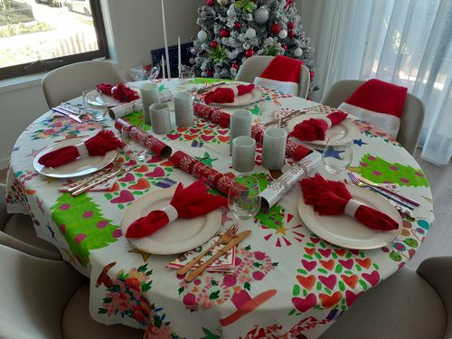 Customer photo review of Holly Jolly Tablecloth