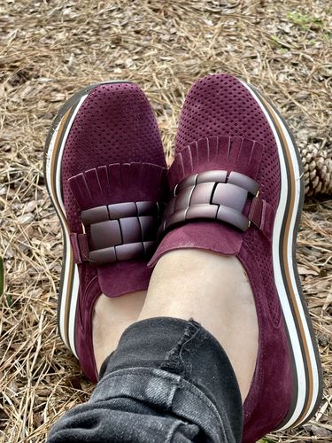 Customer photo review of Softwaves CARMEL Plum Velour Leather Platform Sneaker