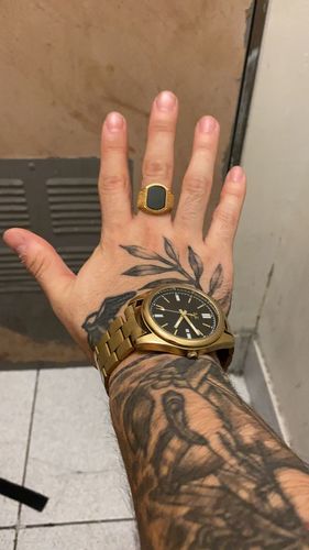 Reseña con foto de un cliente sobre Anillo Gold Scale Dragon Electroplatinado 18k