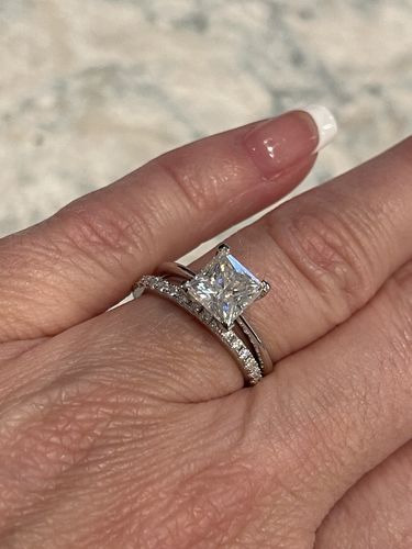 Customer photo review of Solitaire Princess Cut Moissanite Sterling Silver Engagement Ring