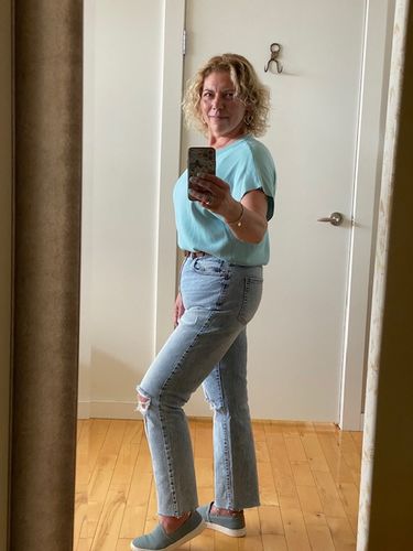 Customer photo review of Silver Highly Desirable Distressed Straight Leg Jean