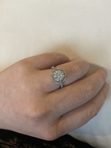 Customer photo review of Vintage Halo Moissanite Petite Twisted Pave Engagement Ring