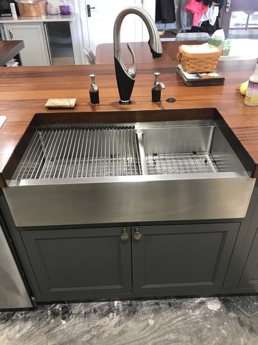 Customer photo review of 36" Apron Front Farm Sink - Workstation Sink - 8" Depth - Double Bowl - Large Bowl Left (5LAD36-8)
