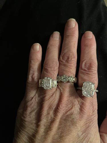 Customer photo review of Louily Luxurious Two-Tone Three Stone Radiant Cut Engagement Ring In Sterling Silver