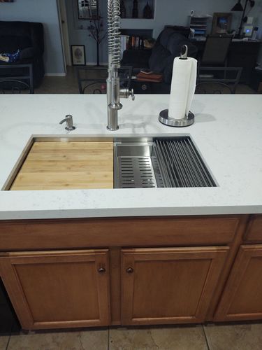 Customer photo review of Workstation Sink Accessory - 18" Bamboo 4 Bowl Serving Board (LCB-4bowl)