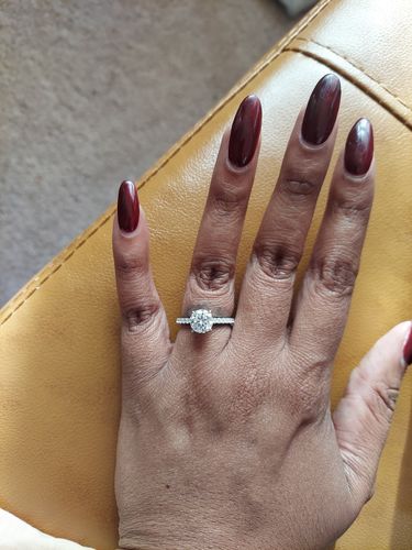 Customer photo review of Hidden Halo Moissanite Pave Sterling Silver Engagement Ring