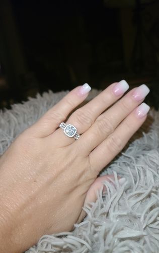 Customer photo review of Halo Moissanite Triple Row Pave Engagement Ring