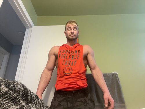 Customer photo review of Salty Savage Unisex “CHOOSING VIOLENCE TODAY” Sleeveless Racerback Muscle Tank Hoodie | In Your Face | Red/Black