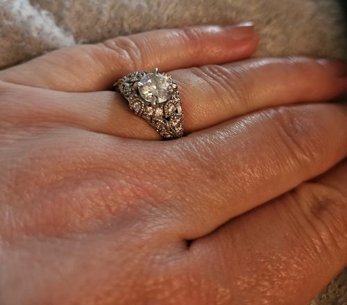 Customer photo review of Vintage Clusters Halo Moissanite Split Shank Pave Engagement Ring