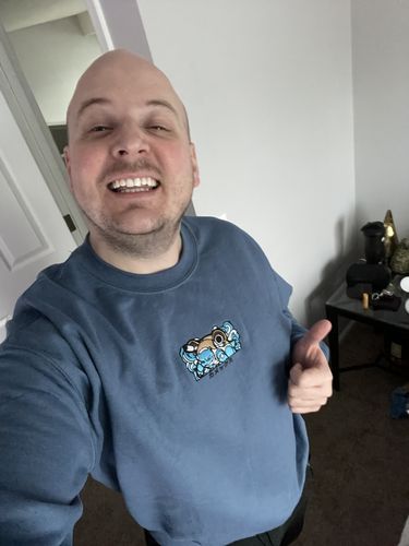 Customer photo review of Blue Embroidered Crew Sweatshirt