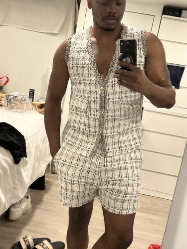 Customer photo review of Mens Casual Plaid 2 Piece Set SKUJ18803