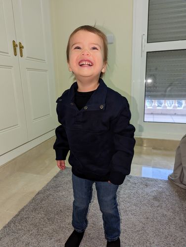 Customer photo review of Mock Neck Pullover - Navy