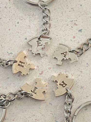 Customer photo review of 5 Puzzle Piece Best Friends or Family Necklaces, Hand Cut Coin