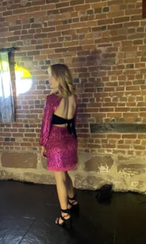 Customer photo review of RENT Rixo Lara Dress Hot Pink (RRP £295)