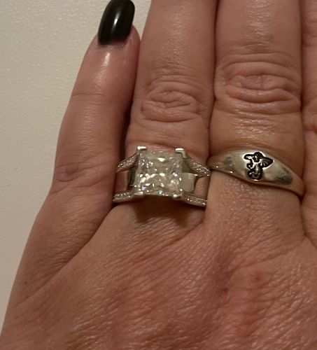 Customer photo review of Princess Cut Moissanite Triple Row Pave Engagement Ring