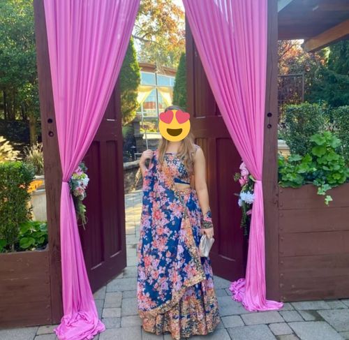 Customer photo review of Dark Blue Floral Printed Lehenga Choli With Sequins Zari Embroidery Work