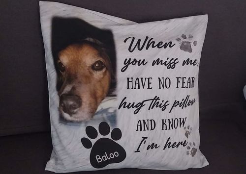 Customer photo review of Personalized Memorial Pet Pillow Have No Fear Hug This Pillow