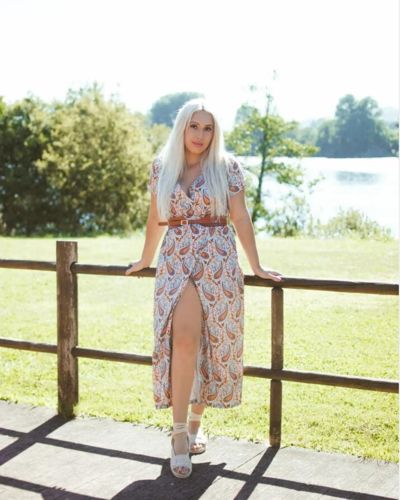 Customer photo review of Forgotten Story Paisley Maxi Dress(belt Included)