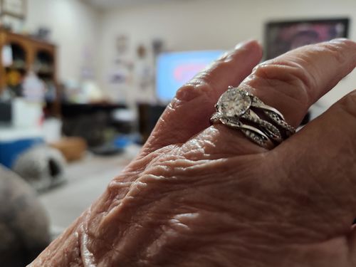 Customer photo review of Round Moissanite Infinity Petite Twisted Vine Engagement Ring
