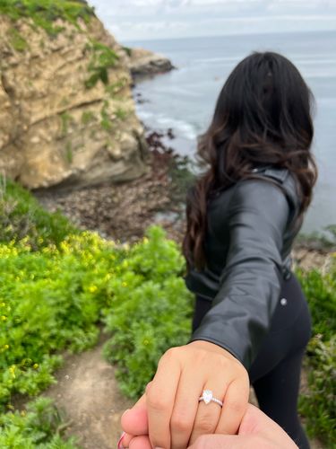 Customer photo review of Pear Cut Moissanite Pavé Engagement Ring