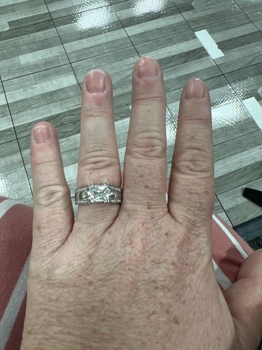 Customer photo review of Princess Cut Moissanite Triple Row Pave Engagement Ring