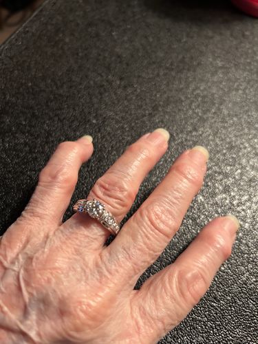 Customer photo review of Moissanite With Channel Set Sapphire Accents Engagement Ring