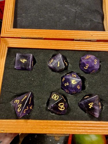 Customer photo review of Amethyst Gemstone Dragon DnD D&D Dice Set