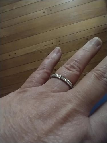 Customer photo review of Vintage Moissanite Reverse Crescent Half Eternity Wedding Band