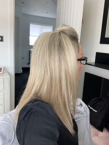 Customer photo review of Invisible Wire Human Hair Extension - Mixed Blonde