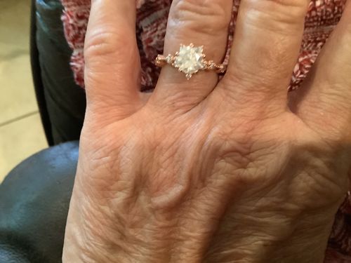 Customer photo review of Round Moissanite Side Stone Rose Gold Sterling Silver Engagement Ring