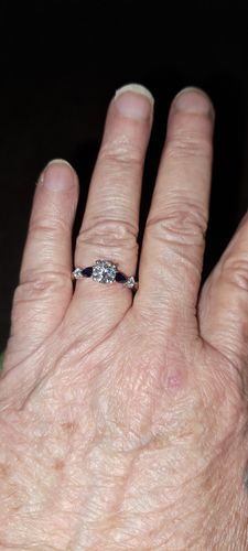 Customer photo review of Five Stone Moissanite And Sapphire Engagement Ring
