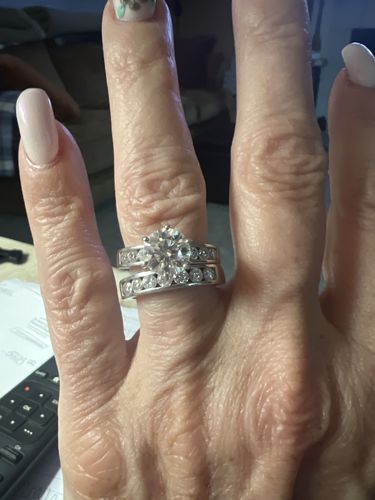 Customer photo review of Channel Set Moissanite Half Eternity Wedding Band Ring In Sterling Silver