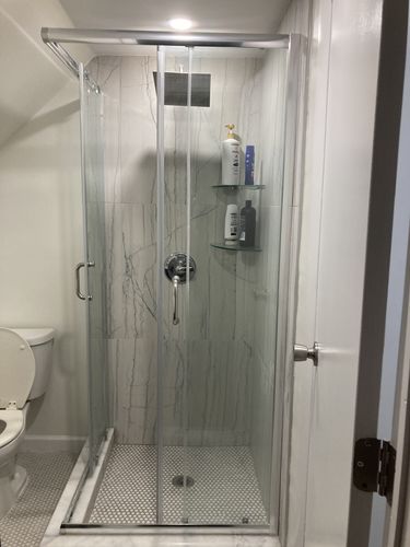 Customer photo review of SUNNY SHOWER 34" x 34" x 72" Corner Sliding Shower Enclosure Door Chrome Finish