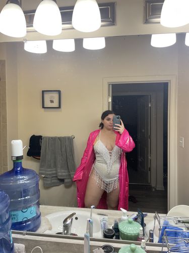 Customer photo review of Shimmy Shimmy Iridescent Pearl Sequin Bodysuit