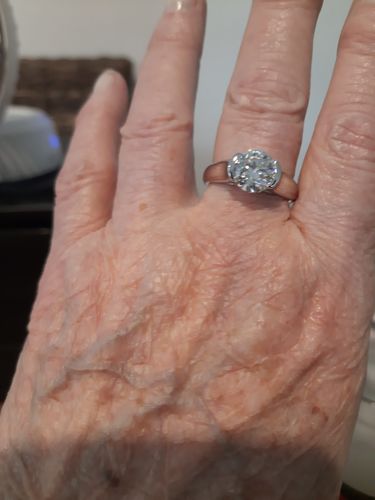 Customer photo review of Solitaire Moissanite Half Bezel Set Sterling Silver Engagement Ring