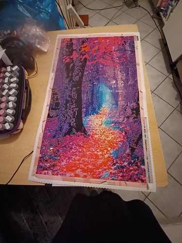 Customer photo review of 5D Diamond Painting XXL AB Steine Lila Wald Abstrakt