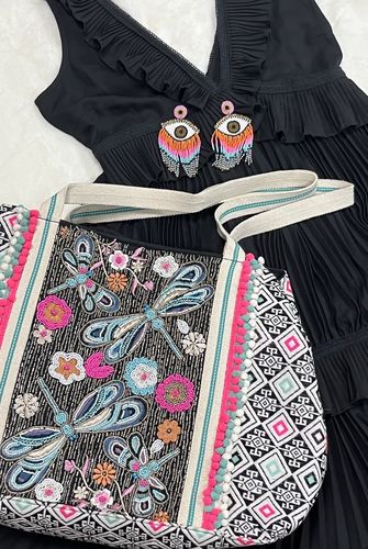 Customer photo review of Dragonfly Embellished Tote-Hand Beaded Dragonfly Tote